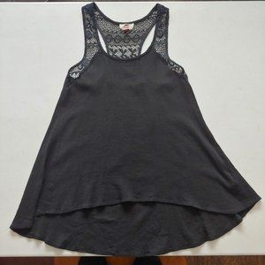lei black lace crepe flowy racerback tank top